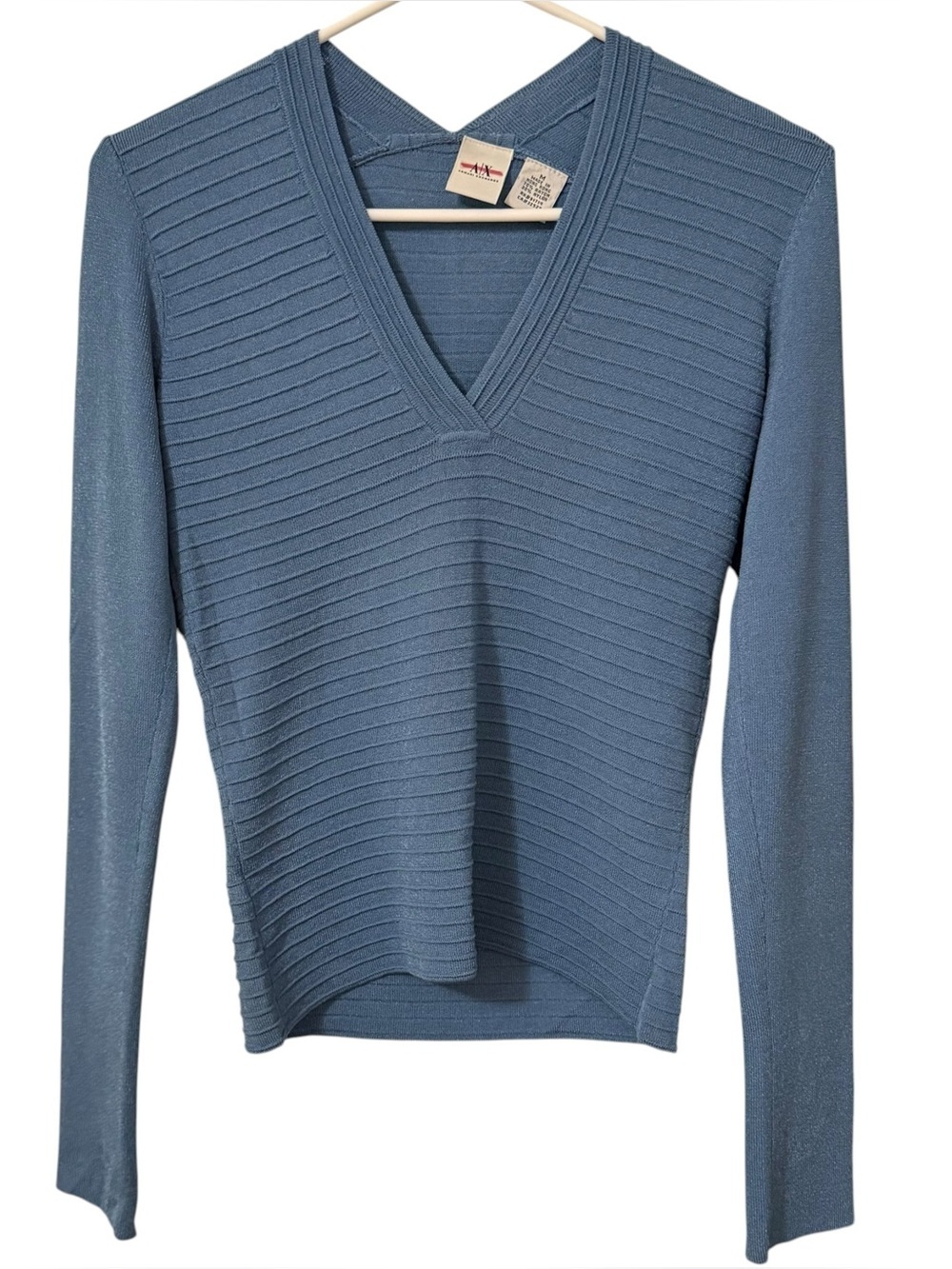 Armani Exchange Ribbed Knit V-Neck Sweater Top Size Medium Long Sleeve Vintage